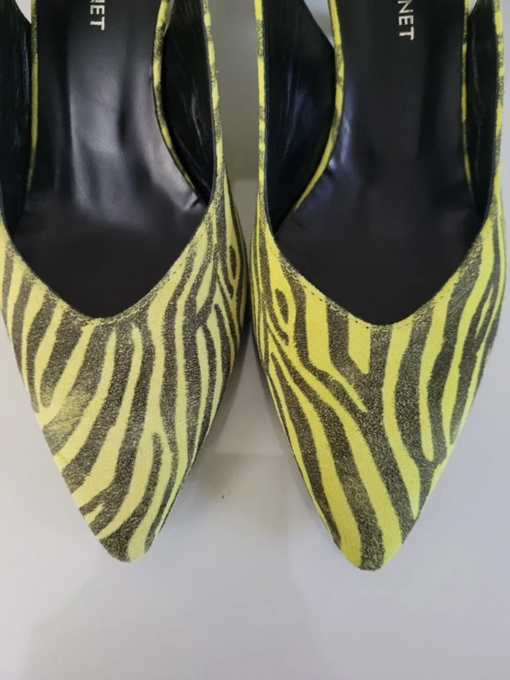 Janet & Janet Zebra Print Slingback Heels Size 37 Lime Green Black